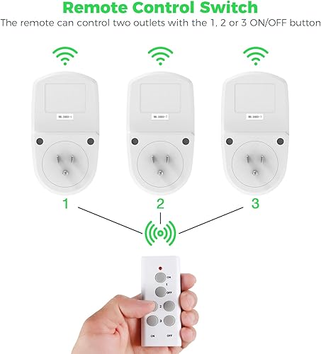 Miniatura 9 de Paquete de 2 tomas de corriente de control remoto, interruptor de enchufe eléctrico inalámbrico para luces, lámparas, ventiladores, rango RF de 100
