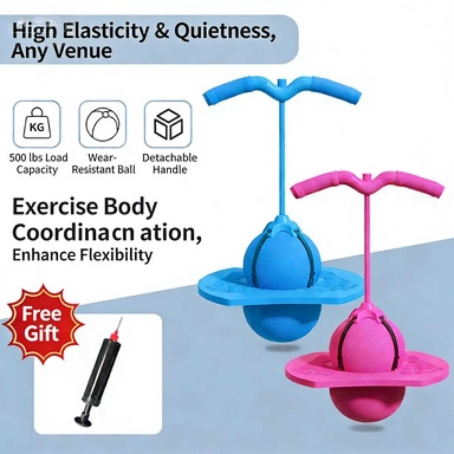 Racocou Nueva Pelota Rebotadora para Niños y Adultos Balón Pogo con Asa Palo de Salto Seguro para Edades de 5 Años Juguete Divertido de Ejercicio y Fitness,Rosado — view 4