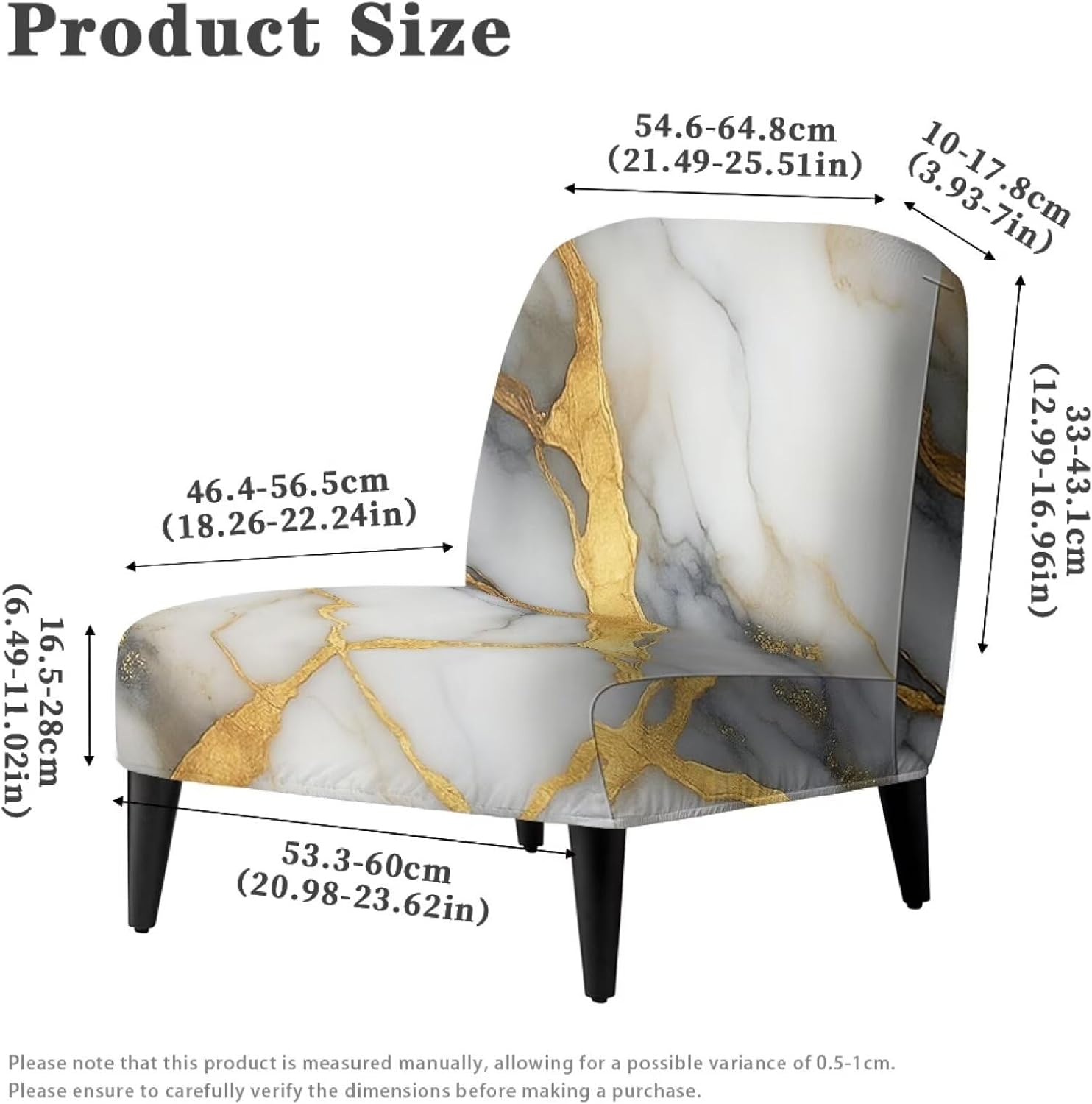 Kuiaobaty Gray Gold Marble Armless Accent Slipper Chair Cover Soft Armless Chair Cover Removable Stretchy Accent Sofa Slipcover Without Arms for Home Office Hotle Fesitival Decor