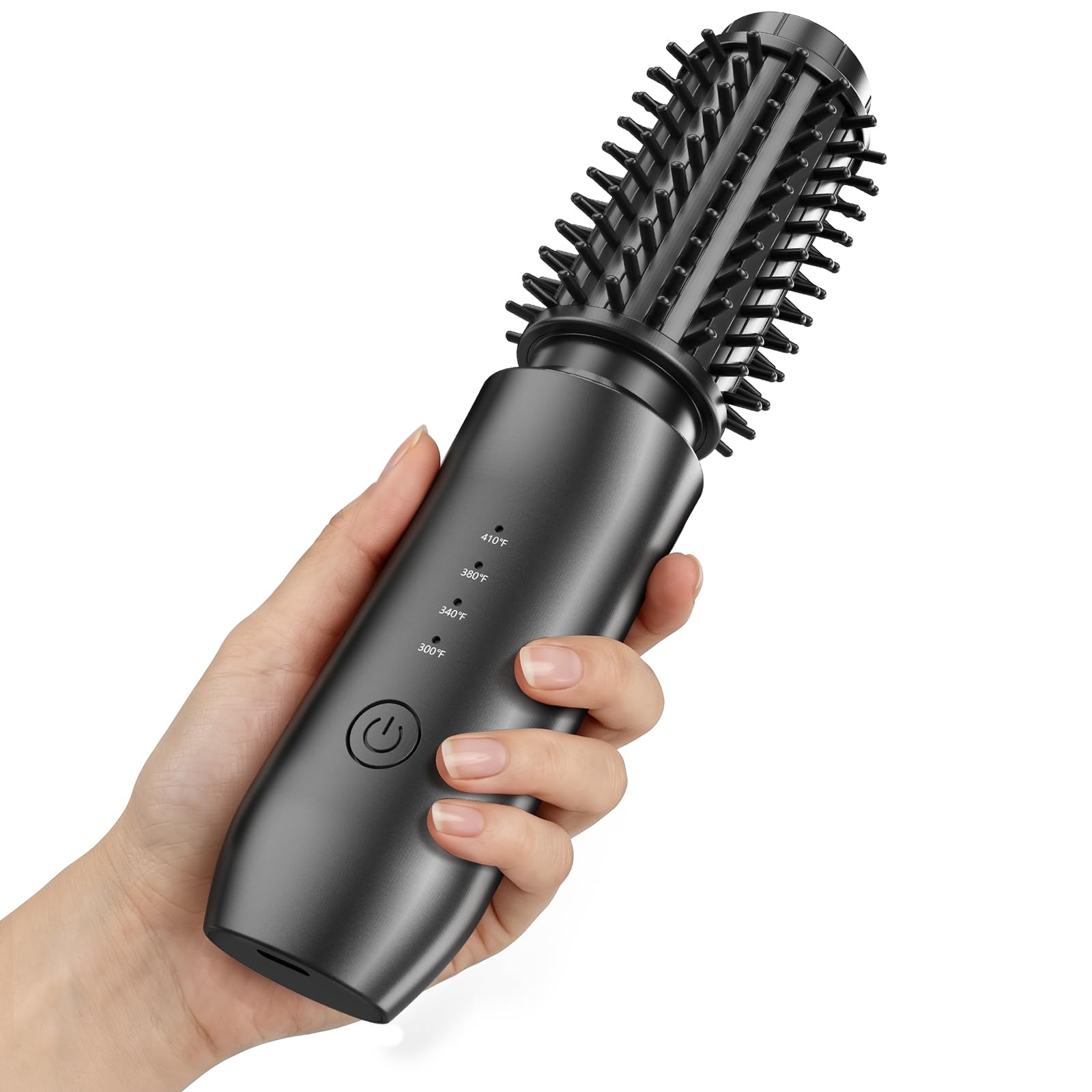 CARESKY® Cordless Curling Iron Brush, Rechargeable Travel Curling Iron with 200 Million Negative Ions, Portable Battery Curling Iron Brush, Cordless Heated Round Hair Curler Brush for Styles,Touch-Up