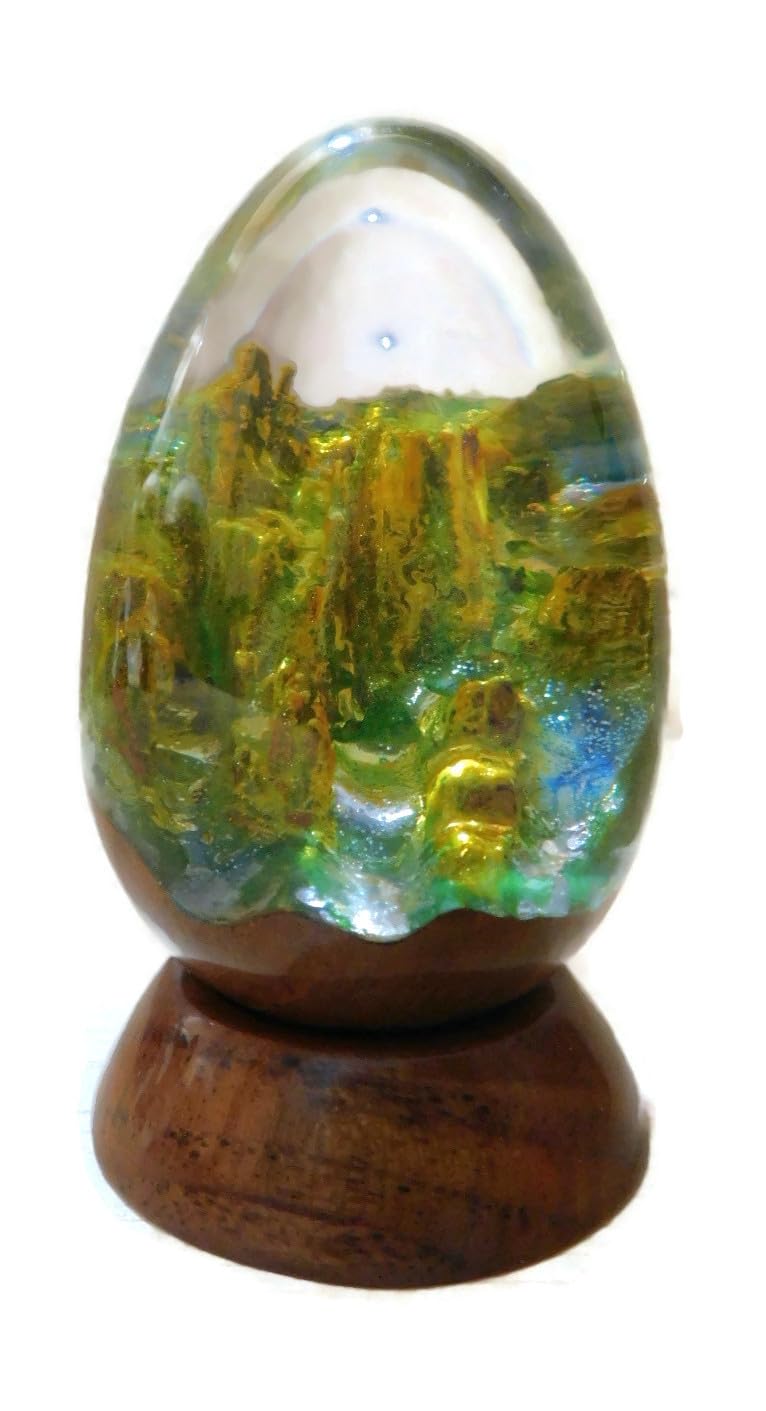 Brave Wings Hand Made Wood and Resin Egg ~ Green Rocky Hill 9.5cm High ~ Ornament Sculpture Figurine Statue Unique Table Decoration Home Decor Collectibles ~ 4963 - Image 2