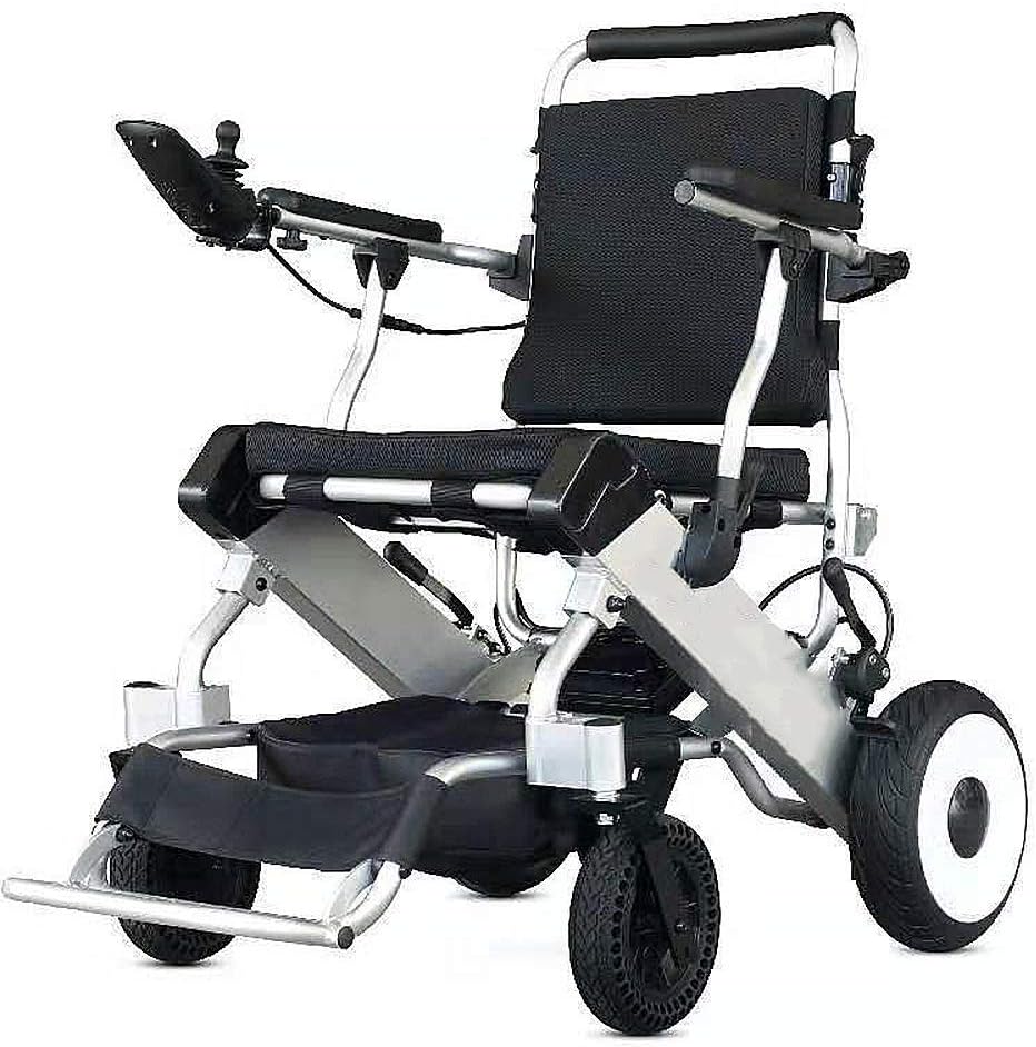 ATAAY Silla de Ruedas eléctrica Silla de Ruedas eléctrica Plegable Doble batería de Litio Inteligente automática portátil discapacitados Silla de Ruedas eléctrica portátil Motor sin esco