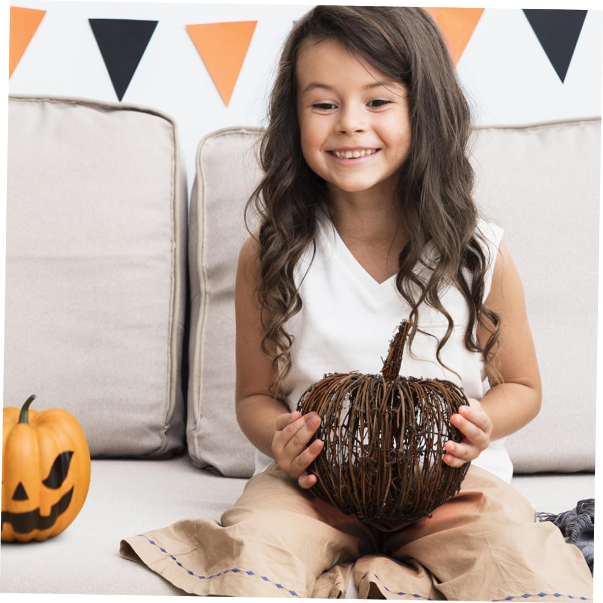 2Pcs Rattan Pumpkin Decorative Ornament for Halloween for Room Decor Fall Party Wedding and Thanksgiving Tabletop Display