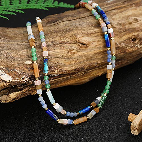 Plumiss Boho Handmade Natural Jasper Stone Beaded Crystal Mixed Strand Short Necklace for Women Girl3