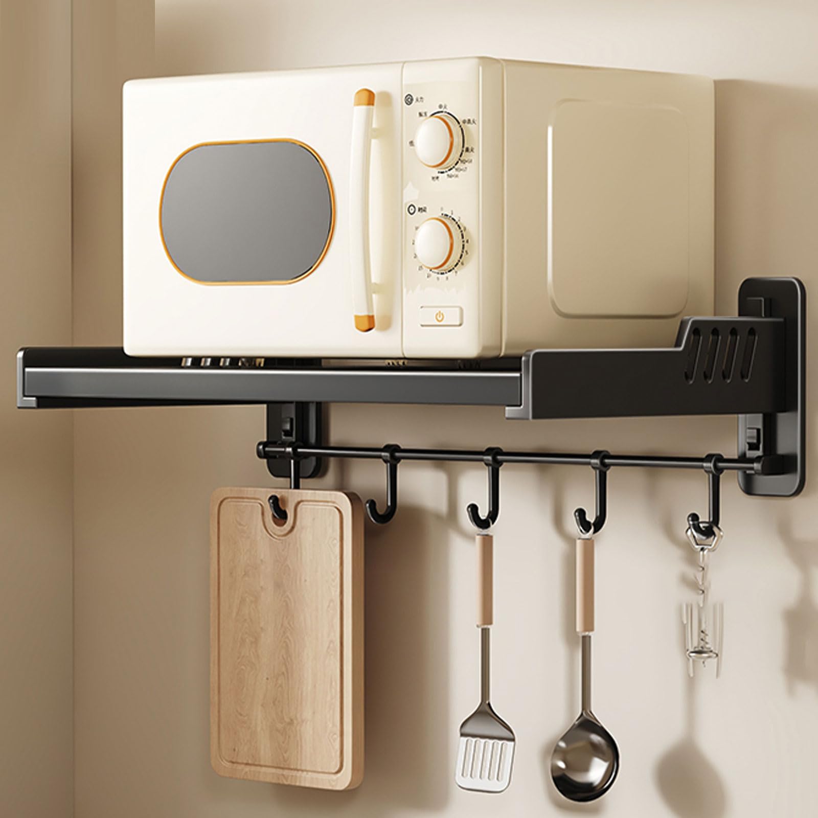 Support de rangement pour condiments et micro-ondes en métal noir haut de gamme