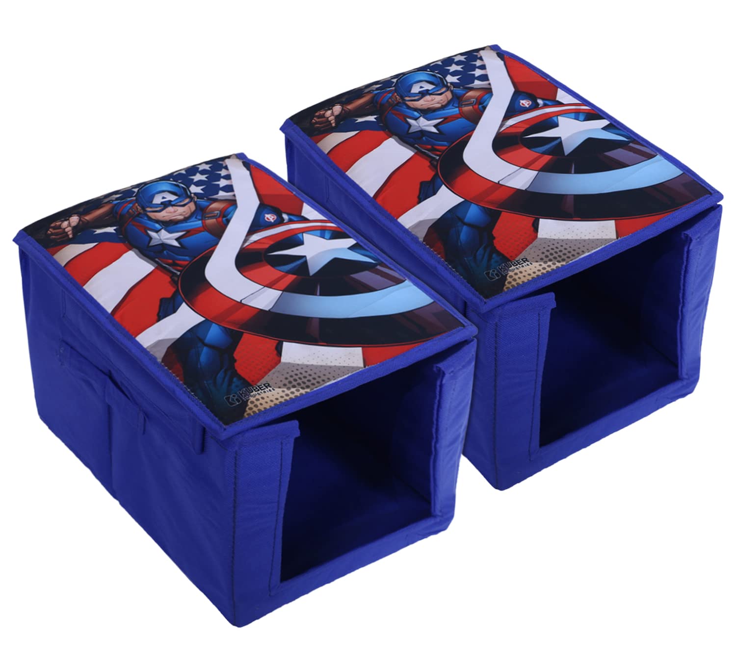 Kuber IndustriesKuber Industries Marvel Captain America Shirt Stacker|Wardrobe Organizer For Clothes|Non-Woven Wardrobe Organizer for Home With Lid|Pack of 2 (Blue)