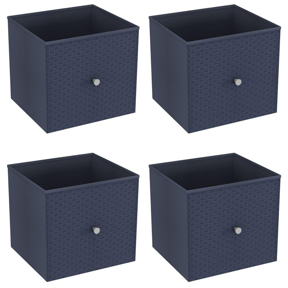 URBNLIVING Set of 1/4/6 Foldable 27cm Woven Fabric Storage Cube Box Drawer Insert Basket with Handle - Multi Colourful Collapsible Toy Arts & Crafts Bins, Durable and Lightweight for Home Office