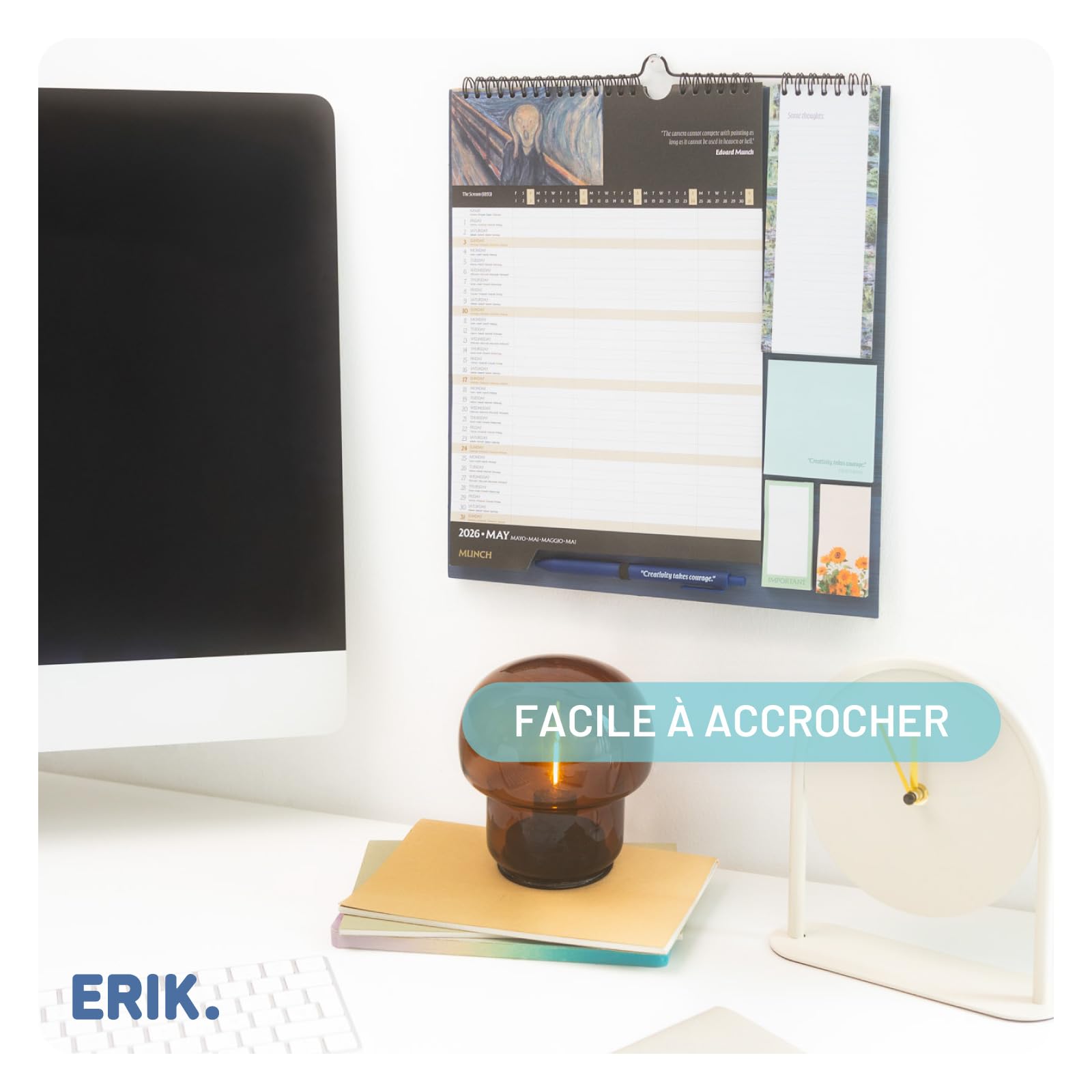Grupo Erik Calendrier Art Planificateur Mensuel 16 mois Septembre 2025 à Décembre 2026 Familial avec Crochet