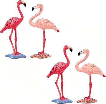 X Hot Popcorn 4 Pcs Mini Famingo Fgurines, Pink Small Plastic Flamingos