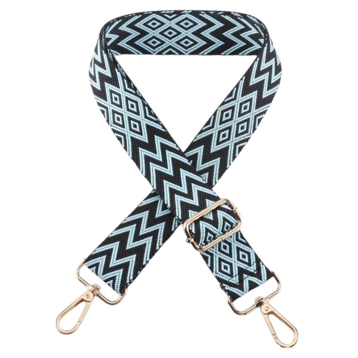 1pc Extendable Zigzags Jacquard Bag Strap with Clasps Geometric Webbing Belt for Shoulder Crossbag Messenger Bag Replacement (Lake Green)