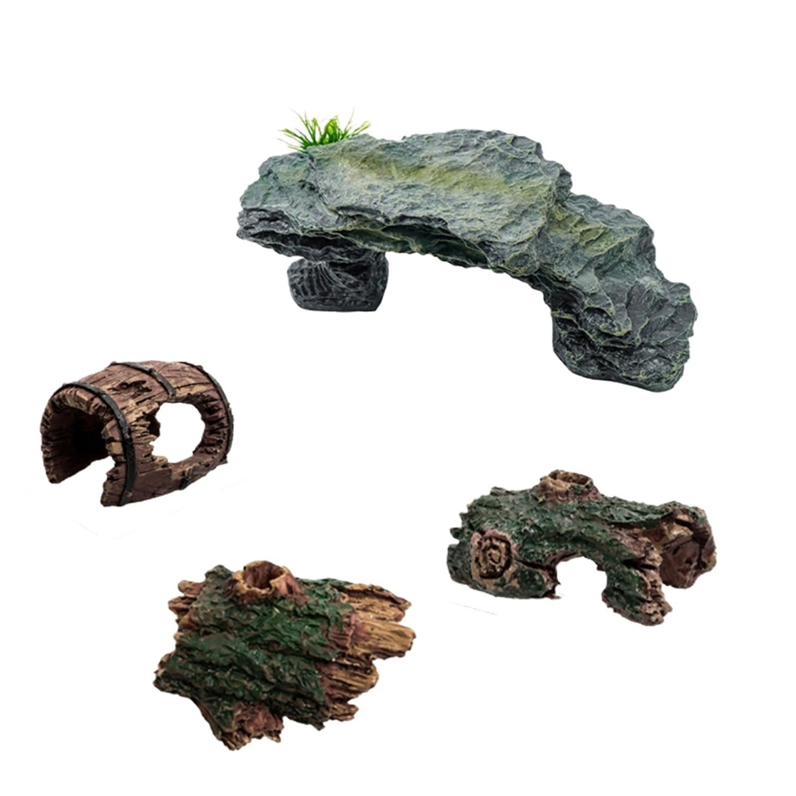 QuxetlRyz Aquarium Tunnel Decoration Aquarium Decorations, Hiding Caves, Turtle Climbing Platforms, Basking And Spots For Reptiles(4-piece set)
