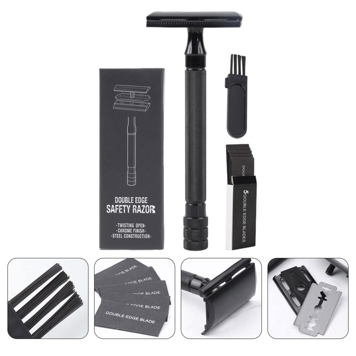 FRCOLOR 3sets Rasoio Manuale Di Sicurezza Con Manico Ergonomico Per Barba Da Viaggio Compatto Con Lamette e Pennello Per Uso Domestico e Hotel