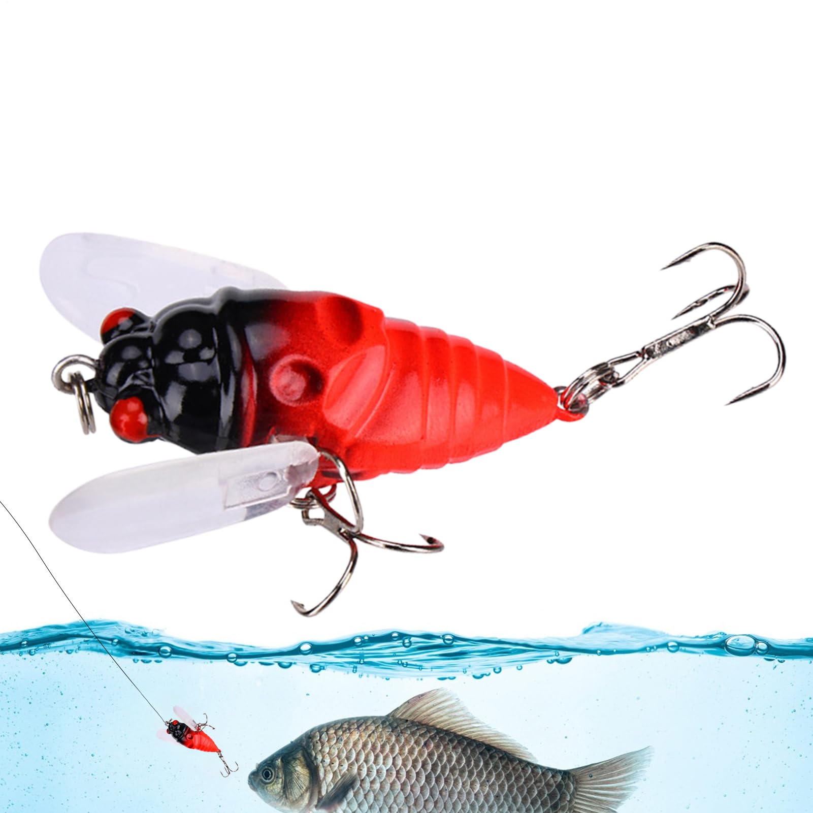 Cigada simulando esche di pesce,falsa esca cicala, affrontare un gancio forte attraente con il suono, accessori per attrezzatura da pesca, esche di pesce basso per gli uomini, all'aperto, acqua s