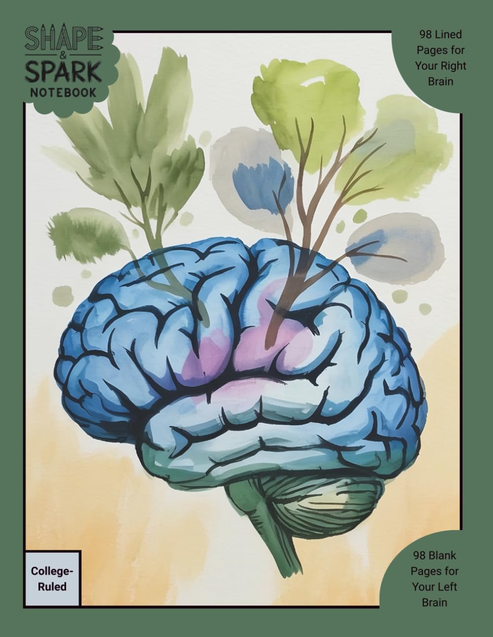 Shape & Spark Notebook: Alternating College-Ruled and Blank Pages for Focused Writing, Note-Taking, and Creative Expression (Watercolor Brain 1)