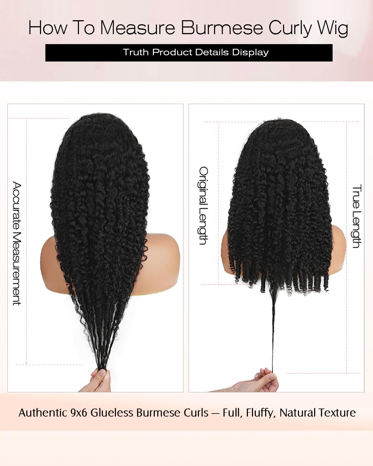 Burmese Curly 9 x 6 bezklejowa peruka z ludzkimi włosami ze spiralnymi końcami loków, 61 cm, 200 gęstości, wstępnie wycięta, wstępnie wycięta peruka i Go HD Lace Closure Wig Effortless Style