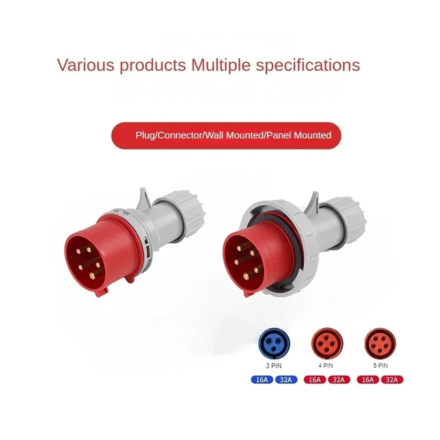 Industrial Plug and Socket Waterproof Connector 3PIN 4PIN 5PIN 16A/32A Electrical Connection Wall Mount(5 PCS IP67-3P)