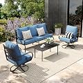 Sophia & William Patio Conversation Set for 5, 3-Seater Sofa, 2 Swivel Chairs and a Coffee Table, Metal Outdoor Furniture with 5.75" Extra Thick Cushions, Navy