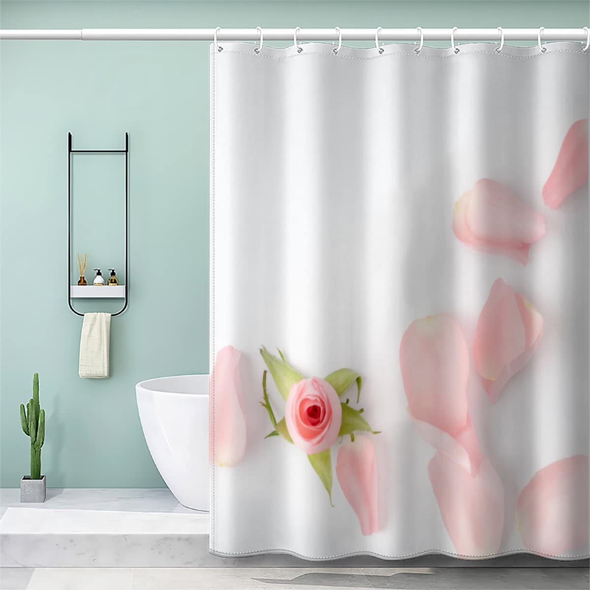 VASENA Rose Petals Shower Curtain Kids Mould Mildew Resistant Waterproof Polyester Fabric Bathroom Curtains White Shower Curtain with12 Hooks 120x180 cm