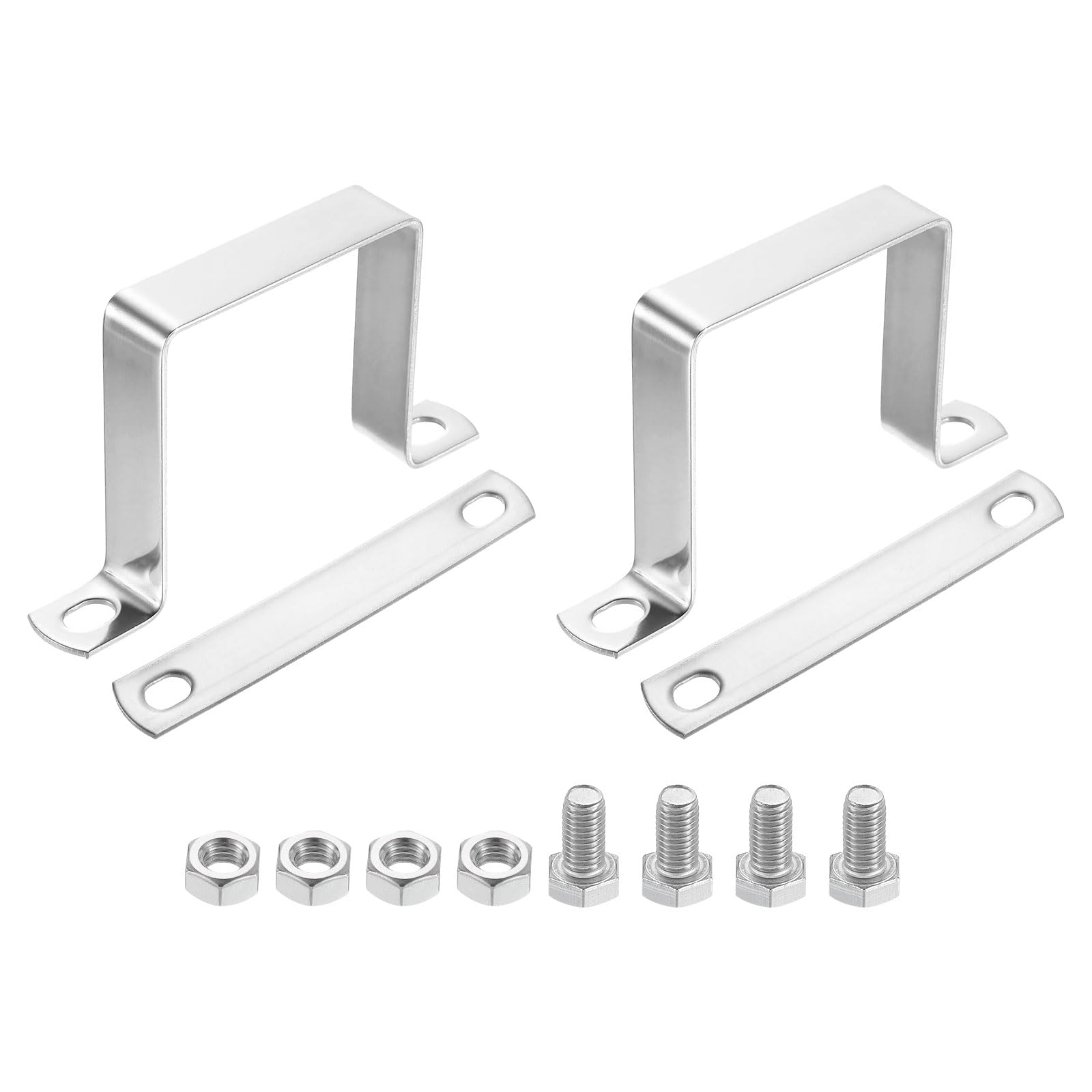uxcell 2Pcs U Shaped Connector Bracket, 70x70mm 304 Stainless Steel Pipe Strap Clamps for Door Shed Closed Bar Holder Strut Channel