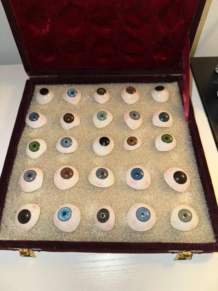 Professional Prosthetic Glass Eyes Collection, Mixed Color Set, Realistic Artificial Eyes for Medical and Educational Use, Velvet Display Case (75)