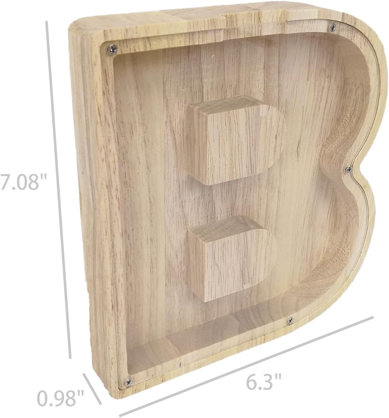FixtureDisplays® First Name Initial Personalized 7" Tall Wooden Kids Letter Piggy Bank Custom Name Coin Bank, Wood Alphabet Letter Bank Money Box Birthday Home Decoration - Letter "B" 15553NEW-B-1D