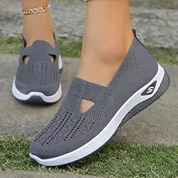 Tênis de caminhada ortopédico feminino, respirável, confortável, para diabéticos, de malha macia, suporte de arco