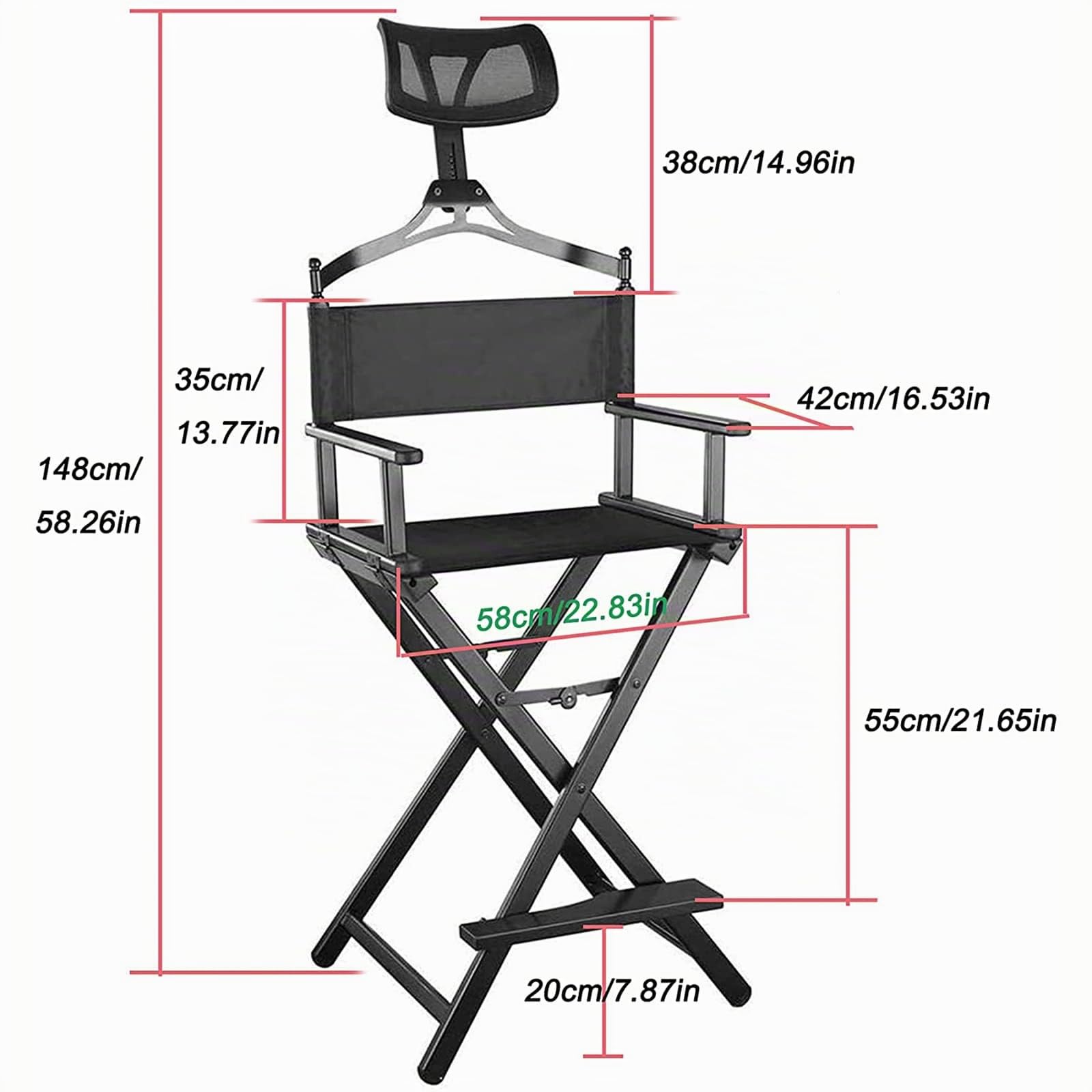 Sedia da Trucco Professionale in Alluminio - Regista Pieghevole con Poggiatesta Rimovibile, Altezza 148 cm, Supporti Resistenti 330 Libbre, Rose Gold