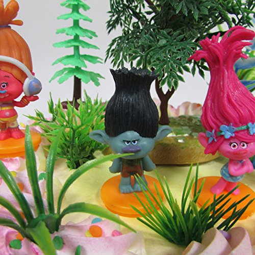Trolls Themed Birthday Cake Topper Set Featuring Poppy & Friends Figures and Decorative Themed Accessories - Thumbnail 6