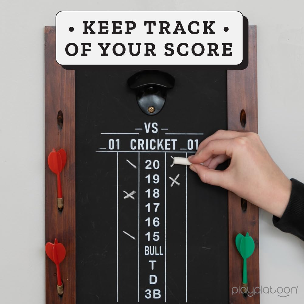 Play Platoon Dart Anzeigetafel & Darthalter Wandhalterung mit Flaschenöffner - Holz Score Board Professionelles Dartzubehör Darthalter