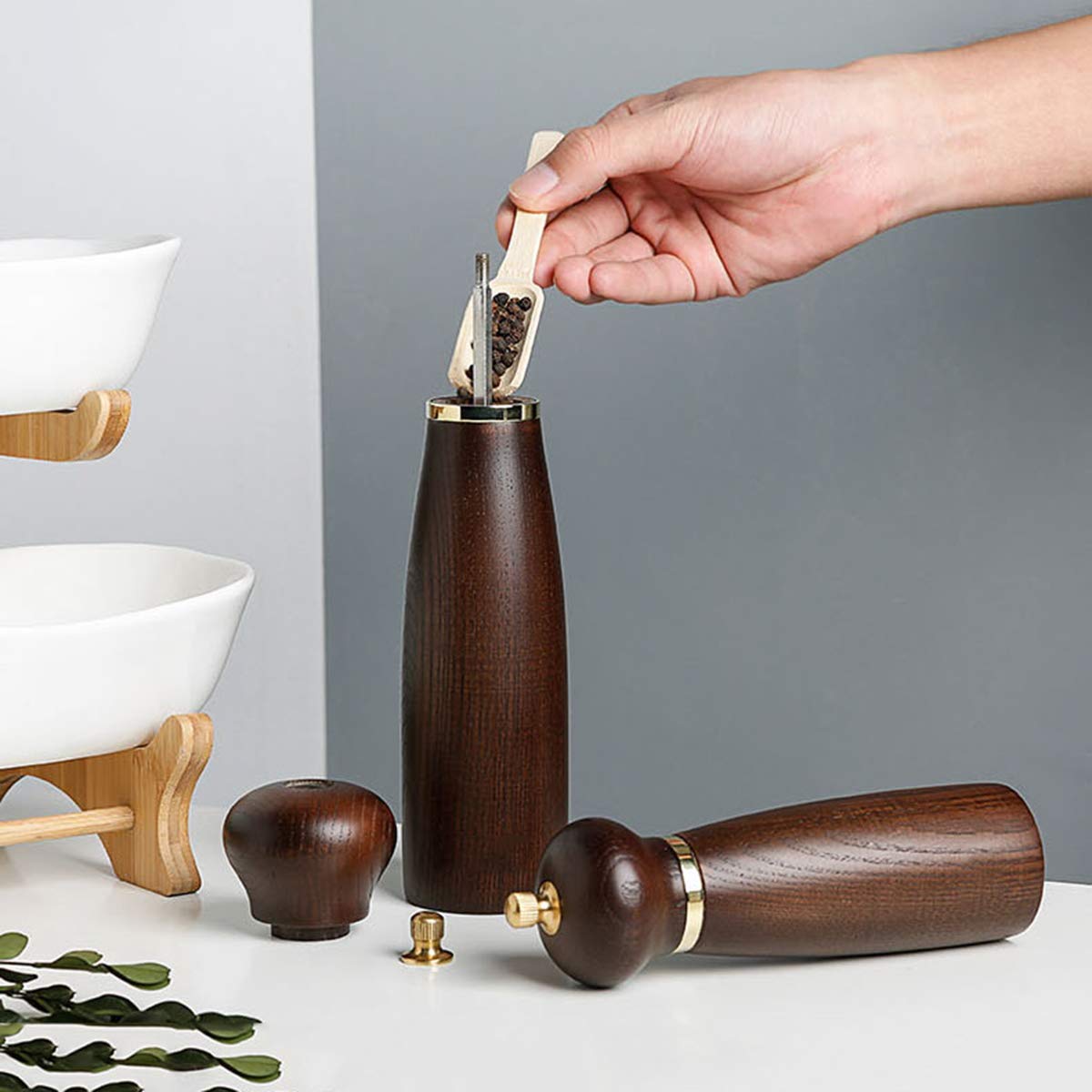 RWRAPS Macina Sale e Pepe Set macina Sale e Pepe Shaker in Legno a Spessore Regolabile con Nucleo in Acciaio Inossidabile - Confezione da ()