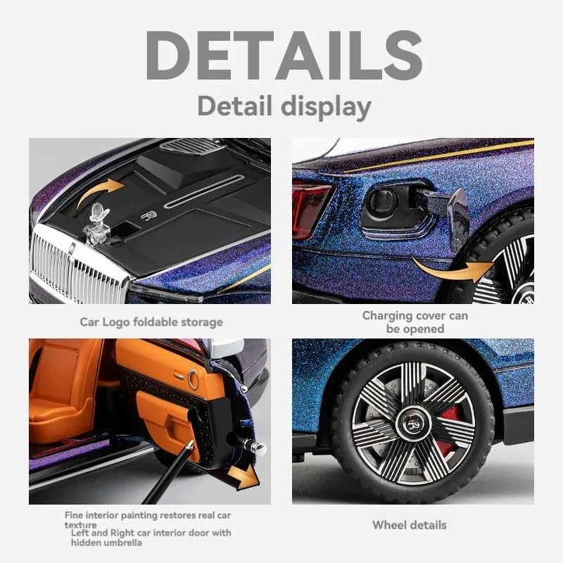 Image of 1:24 Scale Big Rolls Royce Spectre Toy Car | Metal Pullback Diecast Car for Kids with Openable Doors, Sound, Light Effects Toy for Car Enthusiasts (Color As Per Available),blue