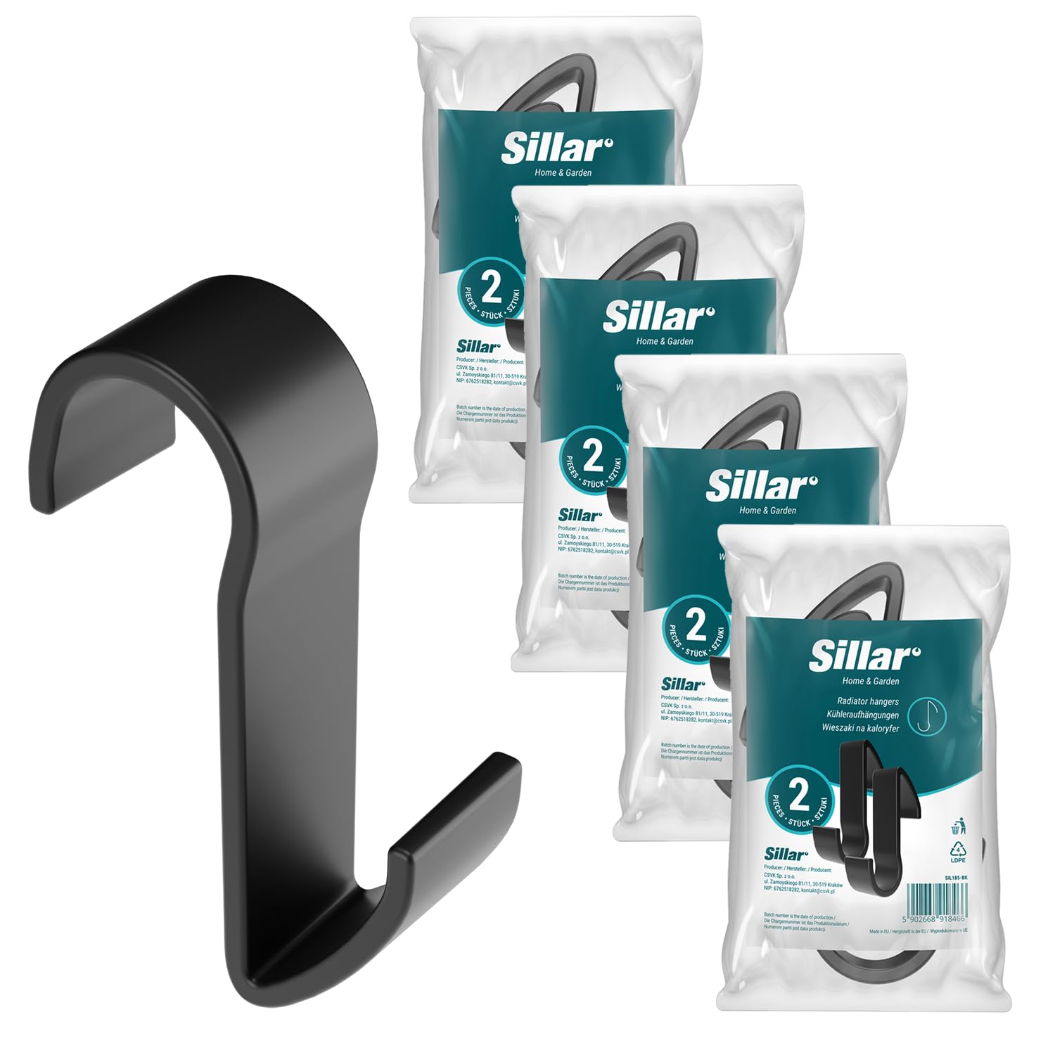 Sillar Radiator Towel Hooks 8 Pack – Clip-On Heated Towel-Rail Hangers, No-Drill ABS Plastic Robe & Towel Hooks for Bathroom Radiator, Matte Black