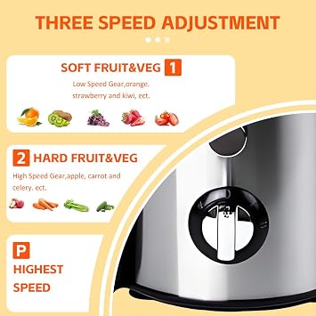 Juicer Machine,Efficient Centrifugal Juicer | 68mm Large Feed Chute for Whole Fruit and Vegetable Extraction, 3 Adjustable Speeds, Easy to Clean Design – Ideal for Family and Healthy Living,Stainless