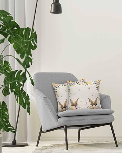 Miniatura 4 de Pack of 2 Cotton Throw Pillow Covers, Happy Easter Bunny Ears Rabbits Soft Square Pillow Covers Home Decoration Pillowcases for Living Room Bedroom