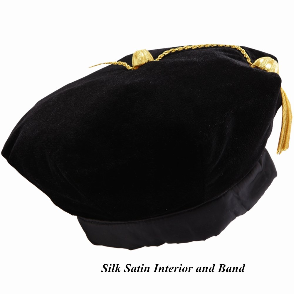 lescapsgown Unisex Doctoral Graduation Tam with Gold Bullion Tassel, Adjustable, 6 Sided Black