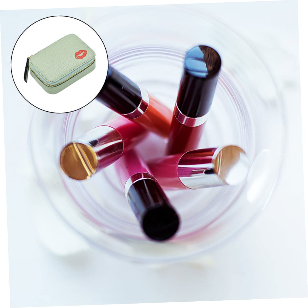 Borsa per Trasporto del Rossetto Astuccio per Trucco Semplice Borsa da Viaggio per Rossetto Specchio Portatile