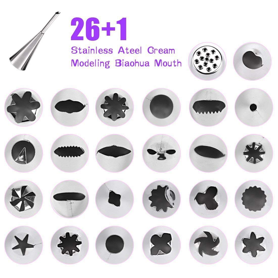 Kit De Décoration De Gâteaux 32 Pièces Avec Douilles En Acier Inoxydable Et Poches à Douille - Sac En Silicone Réutilisable, Coupleurs Avec Diagramme