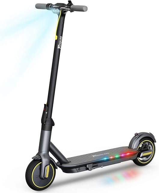 TOMOLOO Electric Scooter for Adults with Led Lights and UL2272 Certifled,10'' Solid Tires Adult Scooter Folding Commuting Electric Scooters with Shock Absorption Spring and APP Connected Safe Lock