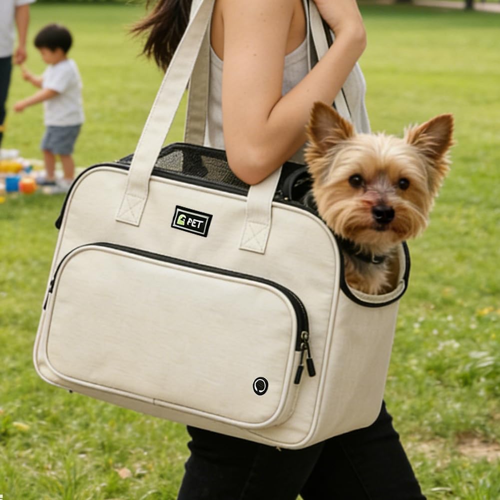 Bolsa para perros pequeños y gatos, bolsa para perros, portátil, ligera, transpirable, de tela Oxford, adecuada para transportar perros pequeños y gatos en excursiones (color crema)