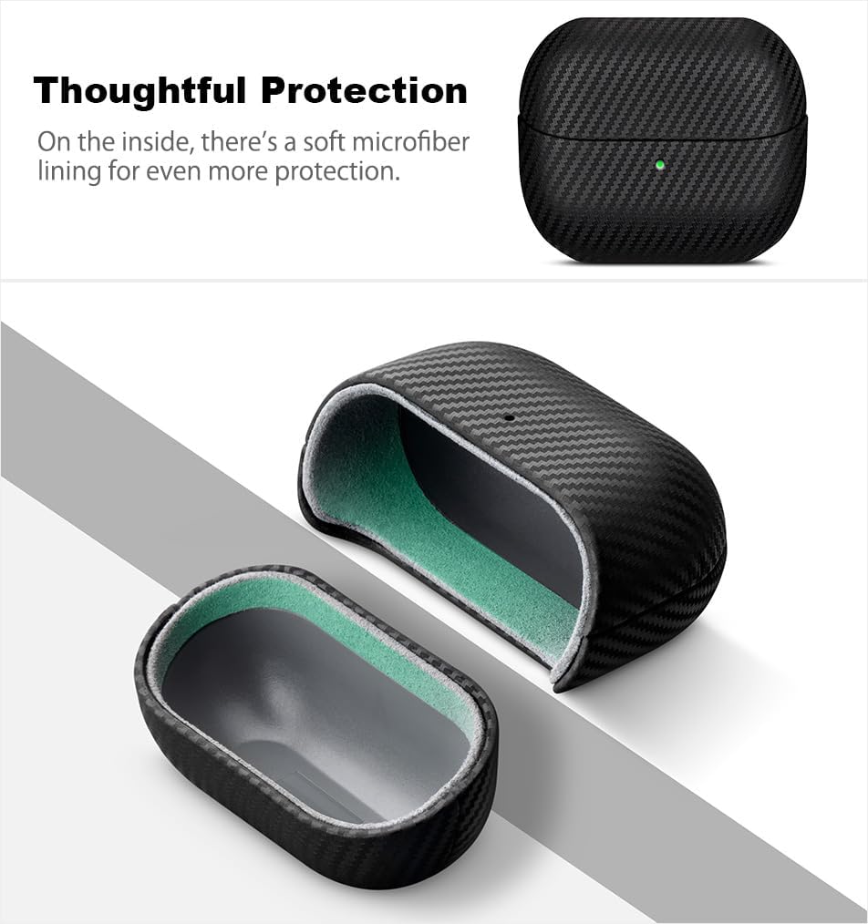 Leather Case - for Samsung Galaxy Buds 3 / Buds3 Pro/Buds 3 FE Case Cover - Selected Skin-Friendly Leather, Carbon Fibre Texture, Handmade Protective Cover for Samsung Buds Pro 3 - Black - Image 5