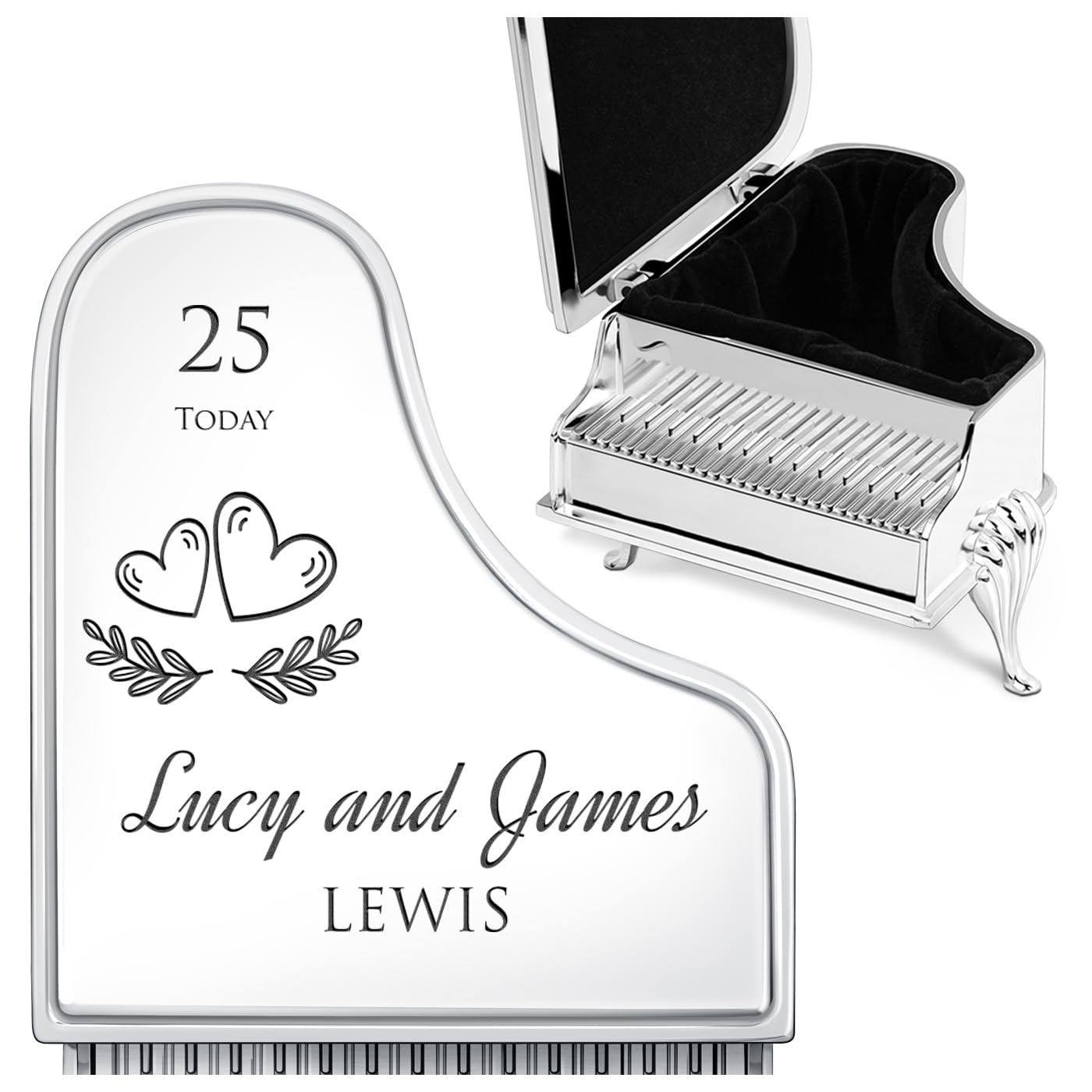 Maverton Personalised Stainless Steel Piano Box for woman - Treasure Box for connoisseur - Customised Jewellery Box with Piano Design For Birthday - Piano storage box for girl - Love