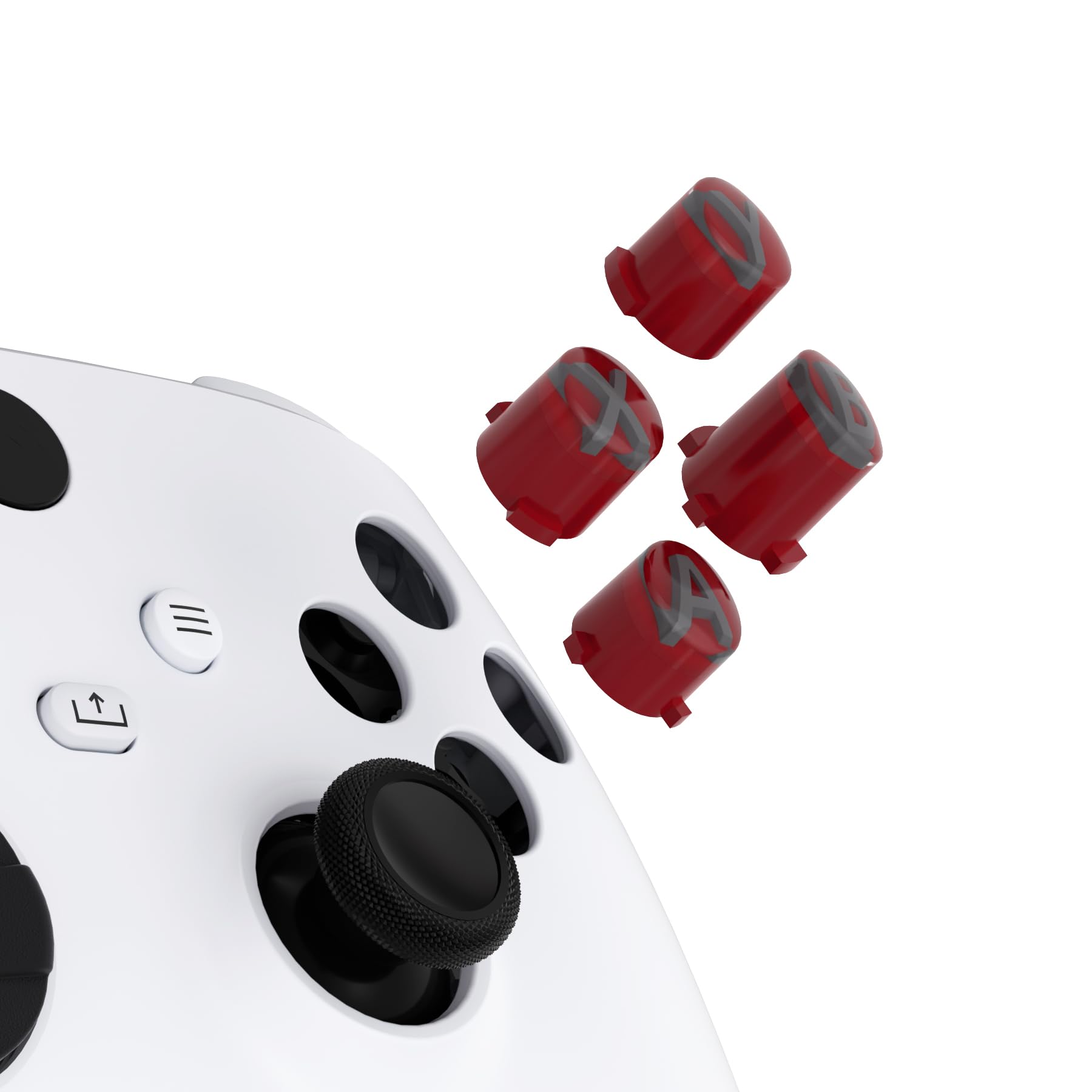 eXtremeRate ABXY Buttons for Xbox Series X & S Controller, Carmine Red & Clear & Classic Gray with Dark Gray Classic Symbols Action Buttons for Xbox One S/X, Elite Series 2 & 1 Wireless Controller