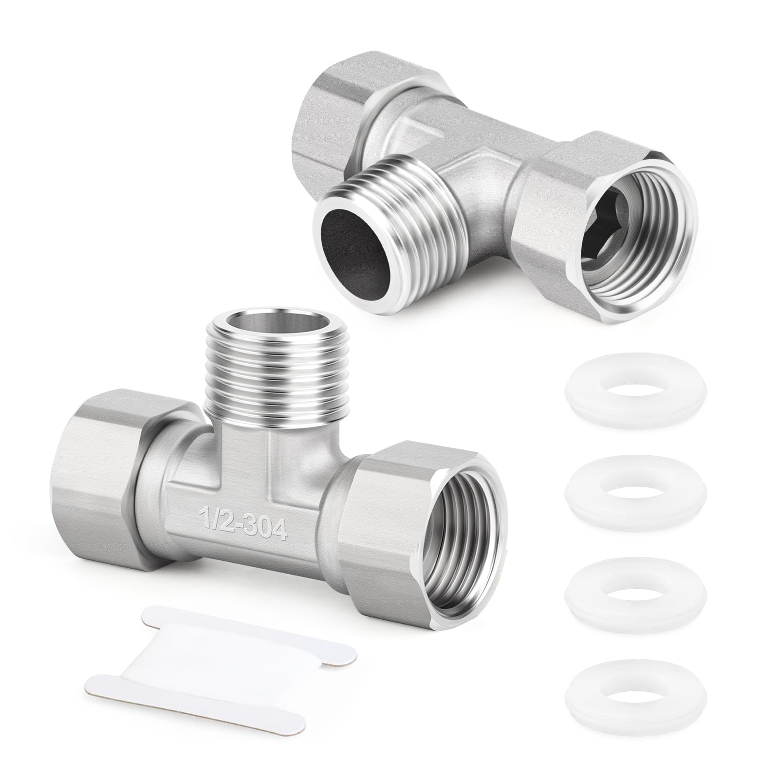 ERGAOBOY 1 piezas de conector en T flexible y móvil de 3 vías, acero inoxidable 304, 1/2" macho BSP, tuerca de unión en T para rociador, válvula angular, brazo de ducha — view 9