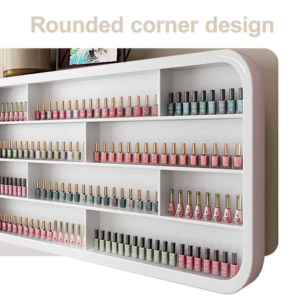 Porta Smalto Bianco Aperto, Espositore per Cosmetici da Parete, Organizer in Legno per Oli Essenziali, per Salone di Bellezza E Spa di Casa,1.2m