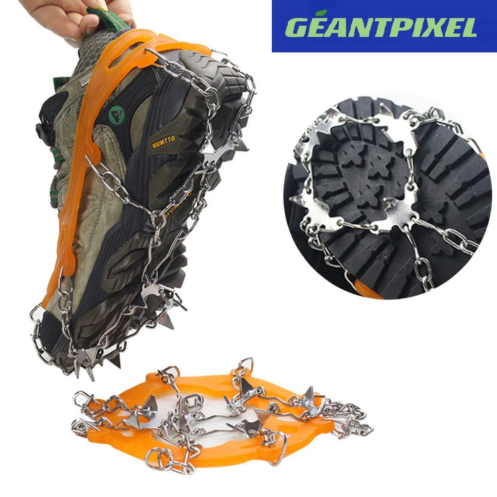 Crampon Antidérapant pour Chaussures,10 Dents Crampons avec Acier au manganèse,Crampons randonnées avec étui (Black)