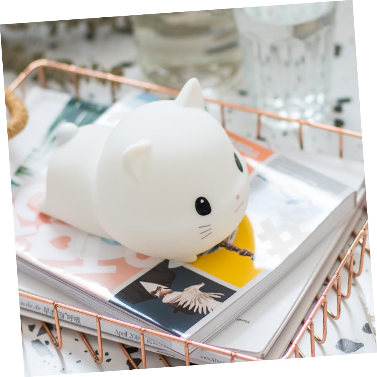 OSALADI Lámpara de Noche de Gato USB Recargable de Silicona Color Blanco