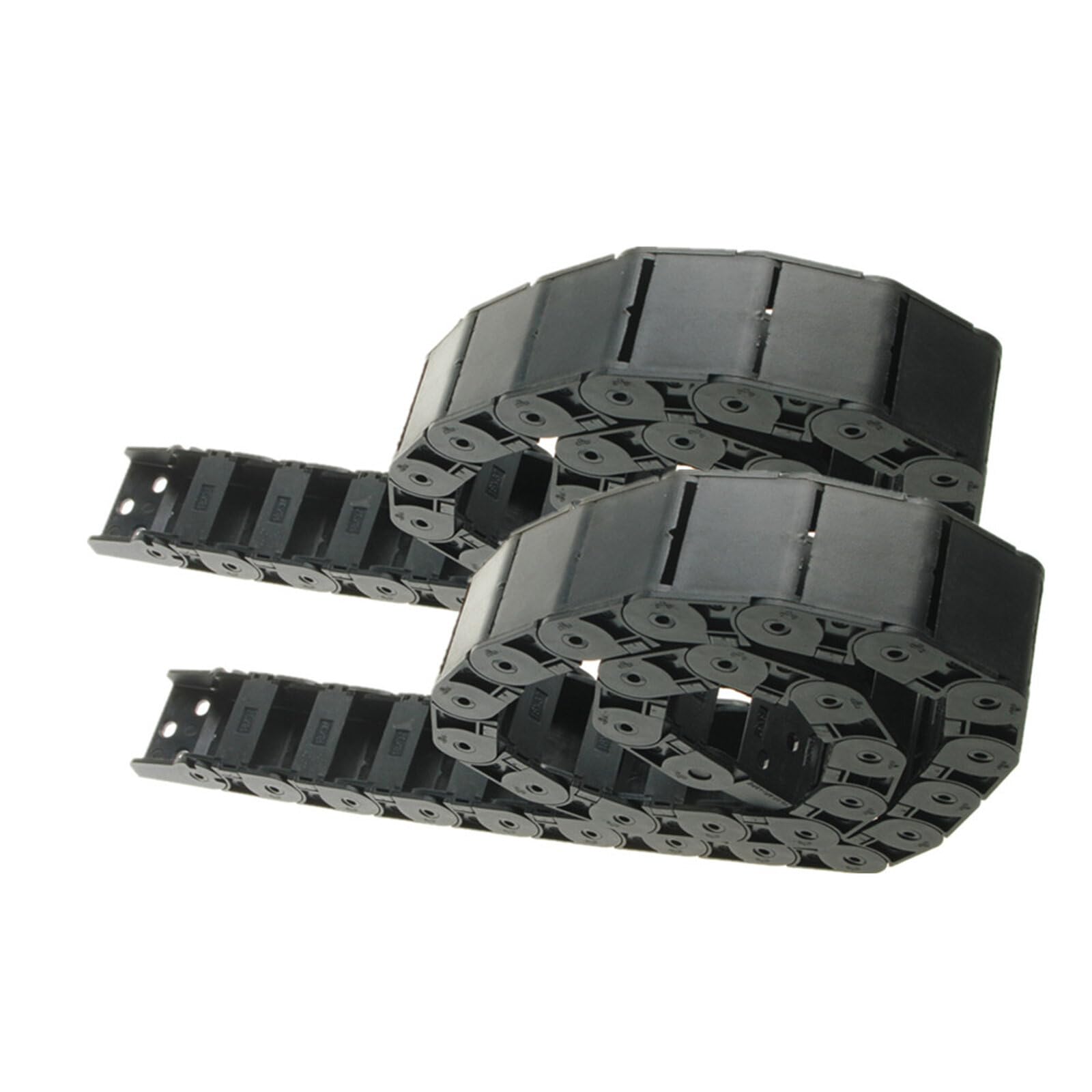 Catena di traino per cavi R38, 2 pezzi, 18 mm x 50 mm, in plastica nera, lunghezza 1 m, per CNC, con connettori terminali, tipo semi-chiuso, apertura laterale