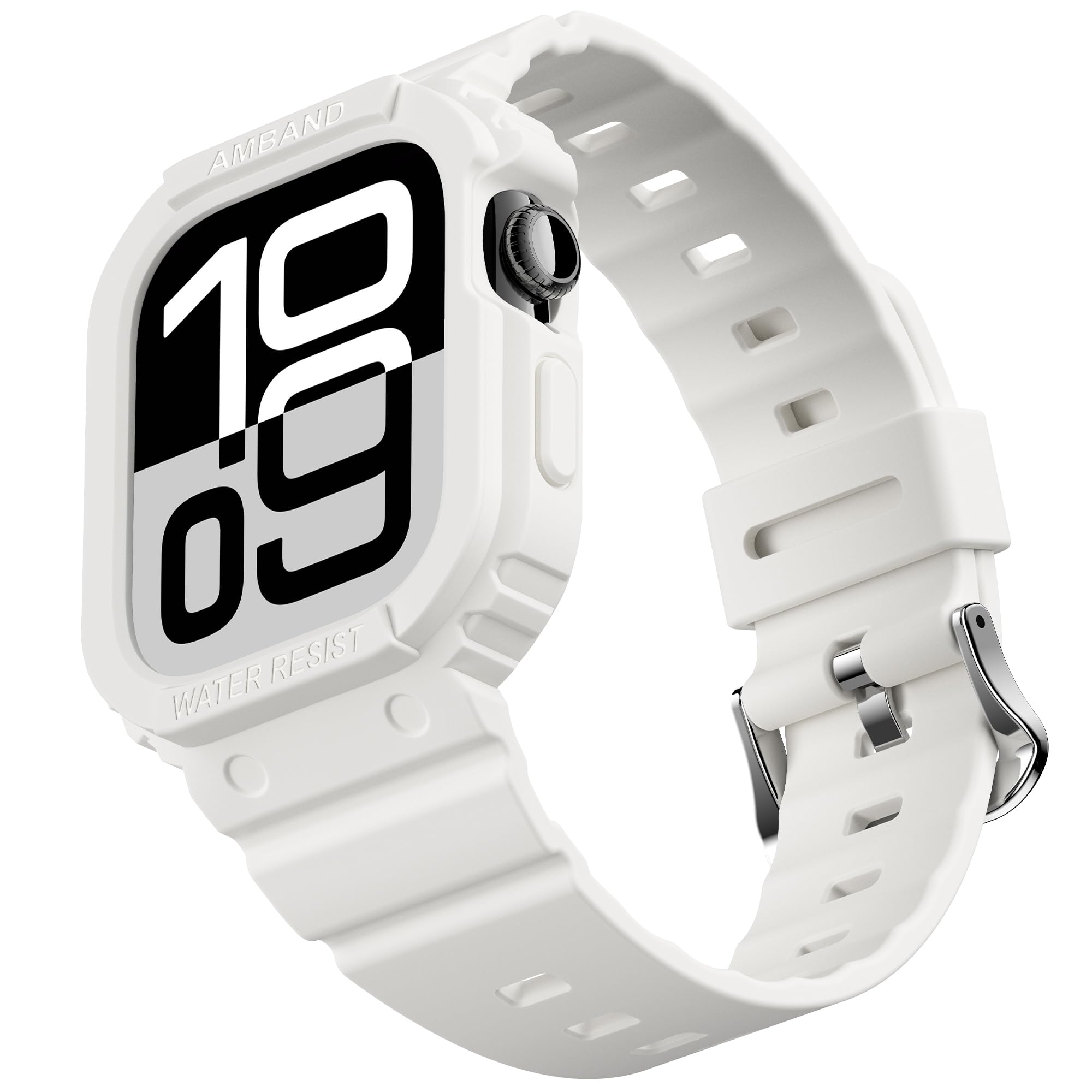amBand Rugged Case with Band for Apple Watch Series 11 10 42mm, Shockproof &amp; Protective Sport Bumper Cover, Lightweight &amp; Comfortable Strap for Men &amp; Women, White