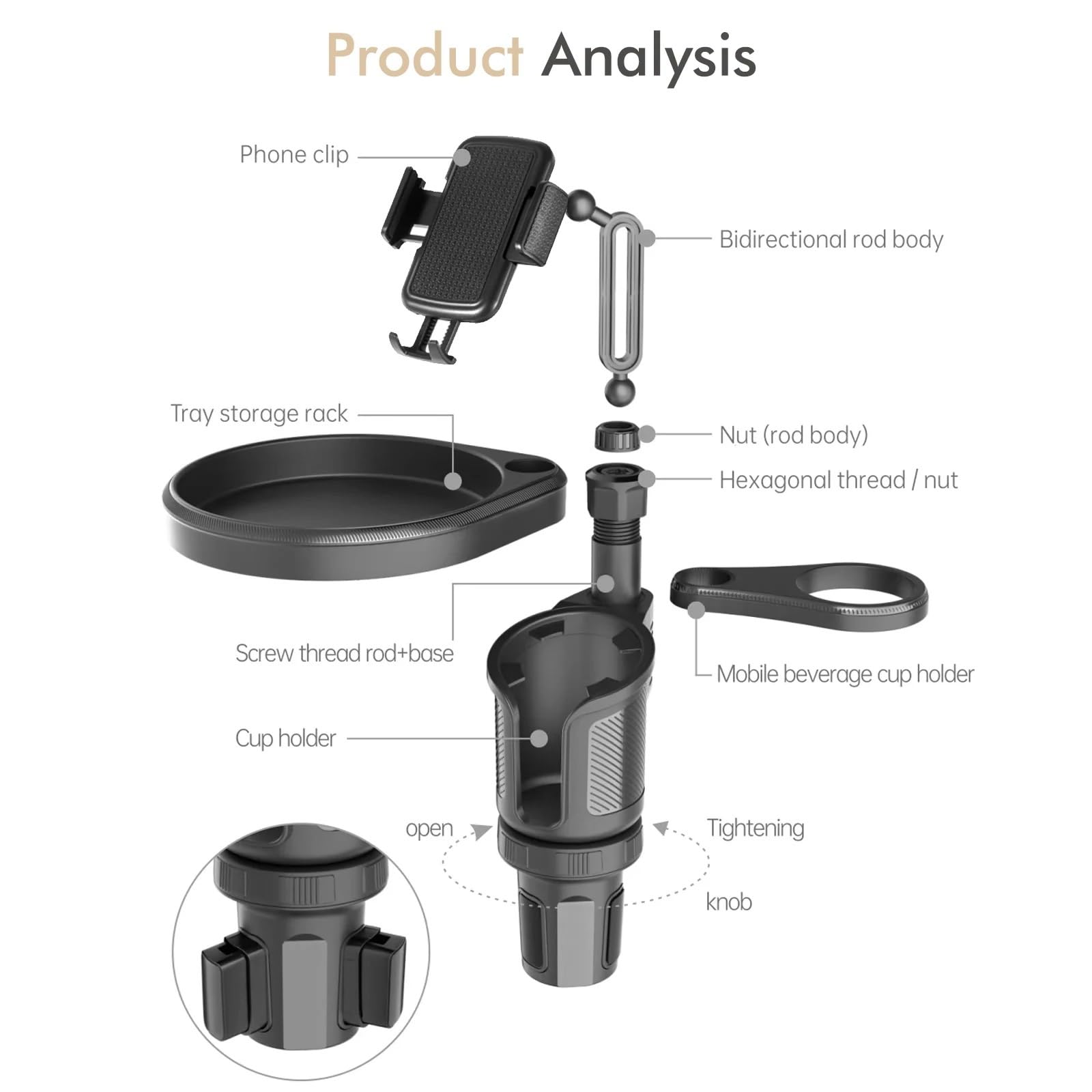 Supporto Bicchieri Auto Vassoio Di Espansione Universale 4 In 1 Per Portabicchieri Da Auto Con Supporto Per Telefono Portabevande 2 Portabicchieri Gadget Essenziale Viaggi Per Strada