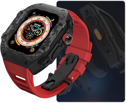 CNHKAU Kit de modificación Funda de fibra de carbono para Apple Watch Ultra 8 7 6 SE Kit de modificación de bisel de metal para Iwatch 1.929 in,